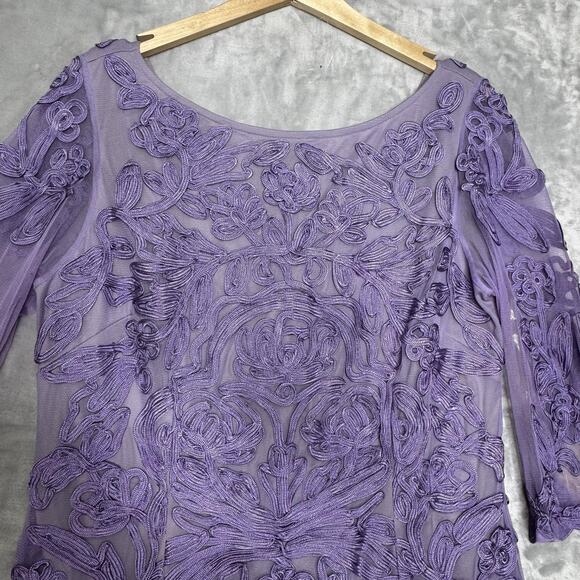 JS Collections Dress Womens 14W Purple Floral Embroidered Mesh 3/4 Sleeve Formal - Picture 3 of 12